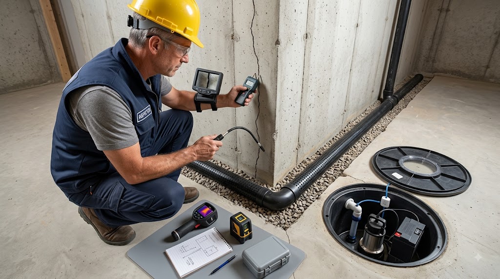 Professional basement waterproofing inspectio