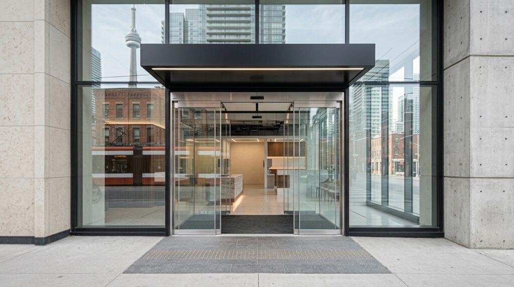 Accessible commercial building entrance designed for Toronto business premises