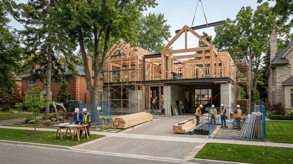 Luxury custom home under construction in Mississauga