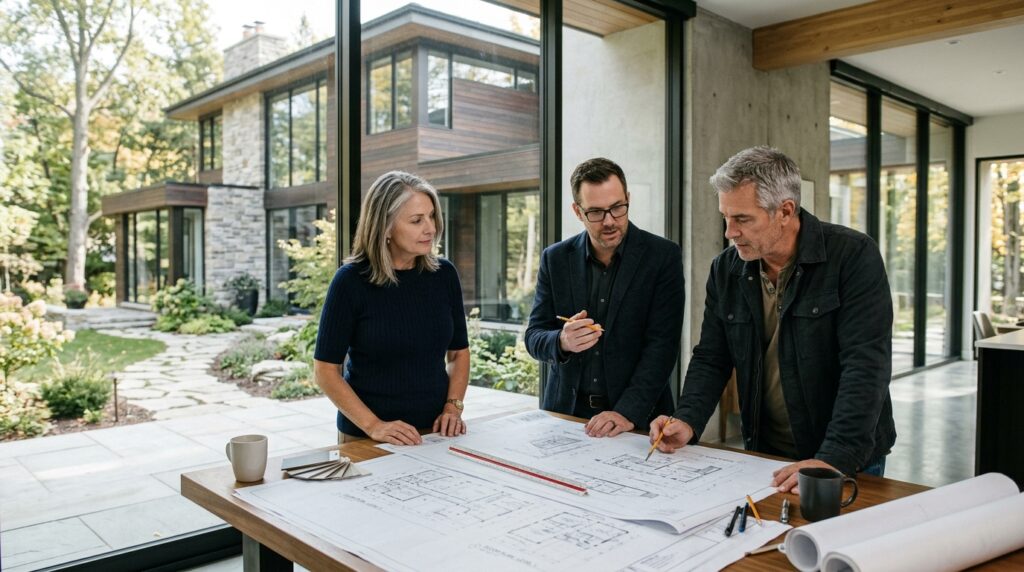 Design-build contractor in Ontario reviewing a luxury home project